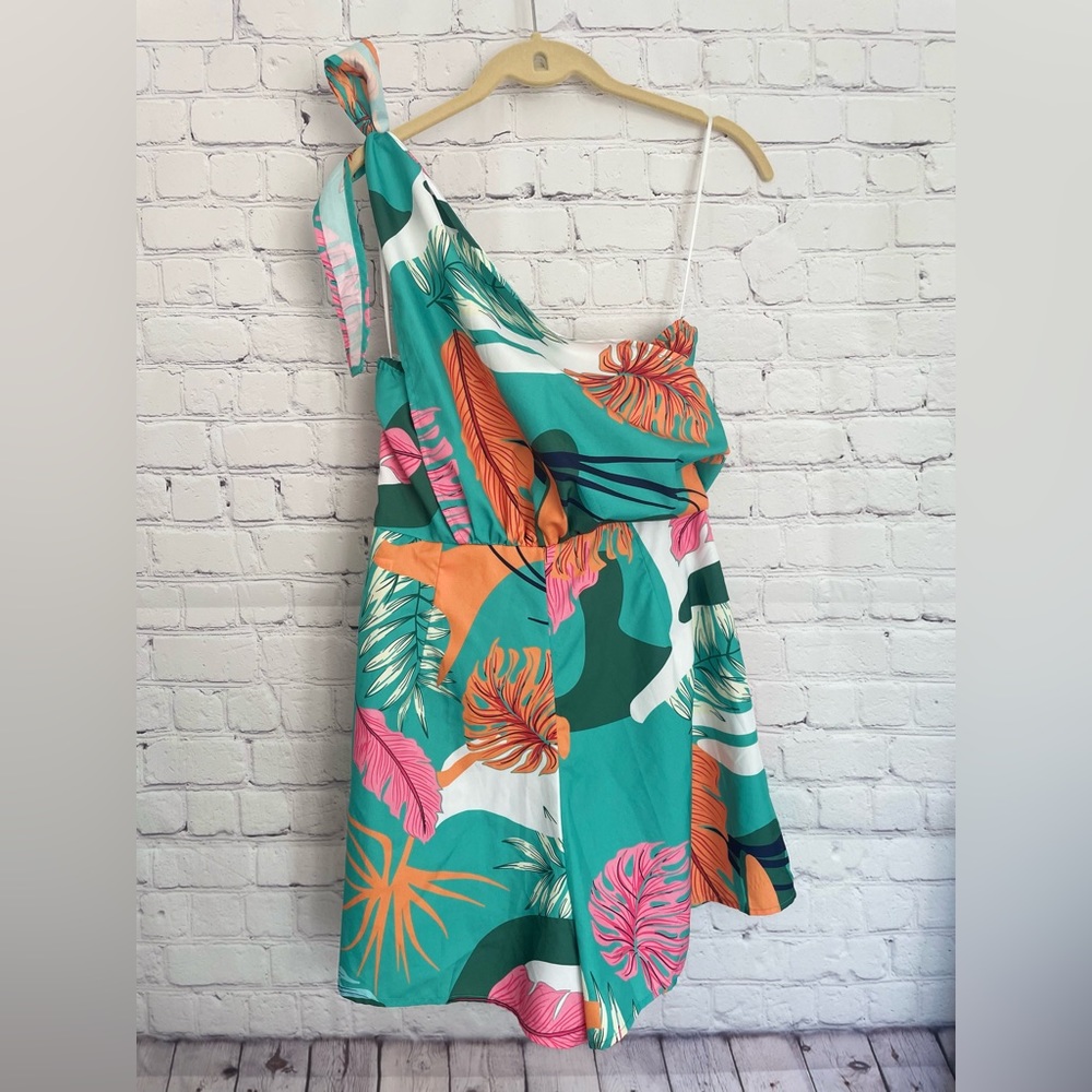 Shein Tropical Print One Shoulder Romper 0X